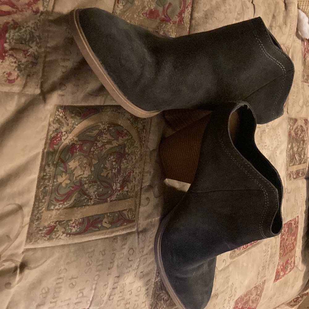 Jean boot, 2.5” heel with dark green suede. Man- made materials.